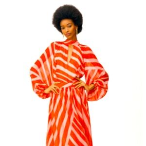 MAEVE MOCK-NECK BISHOP-SLEEVE MAXI DRESS